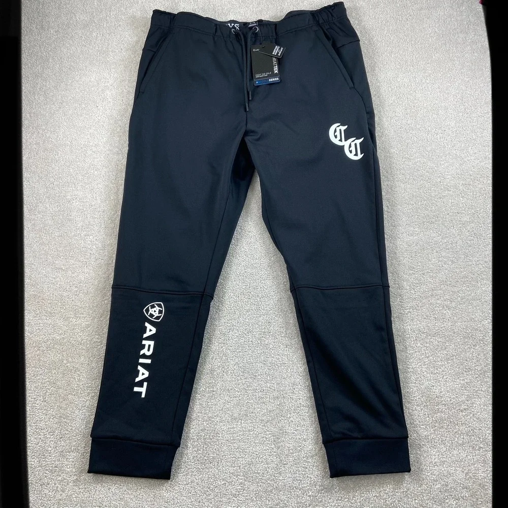 NWT Ariat Compton Cowboys Joggers Mens XL Black Cold Series Fleece Sweatpants